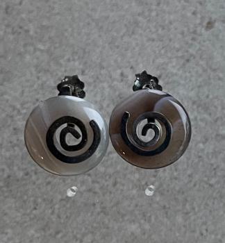 Donut Ohrstecker - Steinsorte Achat grau an 925er Silber-Spirale, 1 Paar